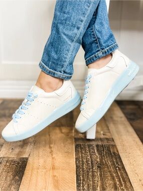 Vintage Havana Women's White Sneakers with Light Blue Sole and Laces